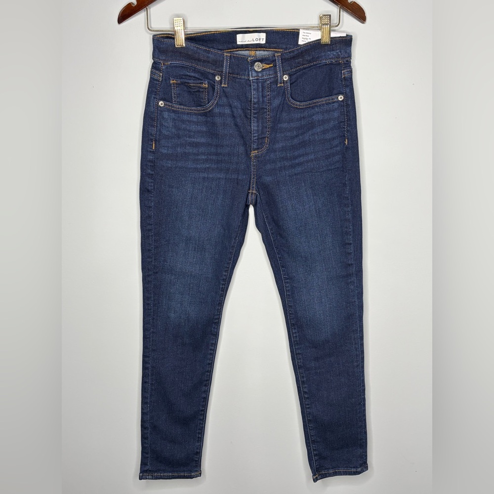 NWT LOFT Petite Mid Rise The Skinny Jeans in Vintage Dark Wash 27p - Picture 3 of 11